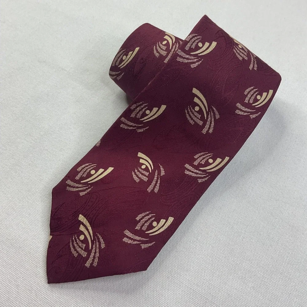 Vintage Polo Ralph Lauren Silk Tie Burgundy Gold Geometric Abstract Paisley